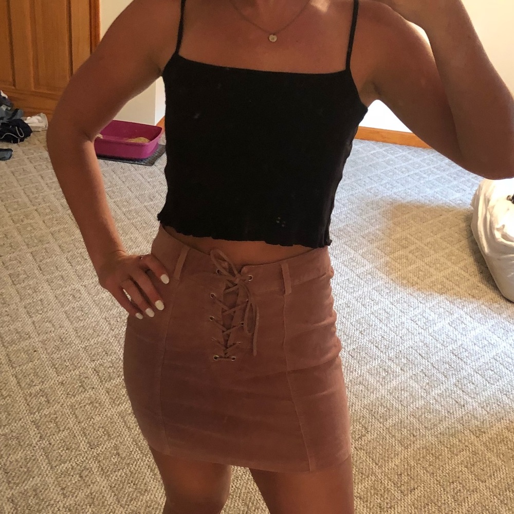 Pink velvety mini skirt